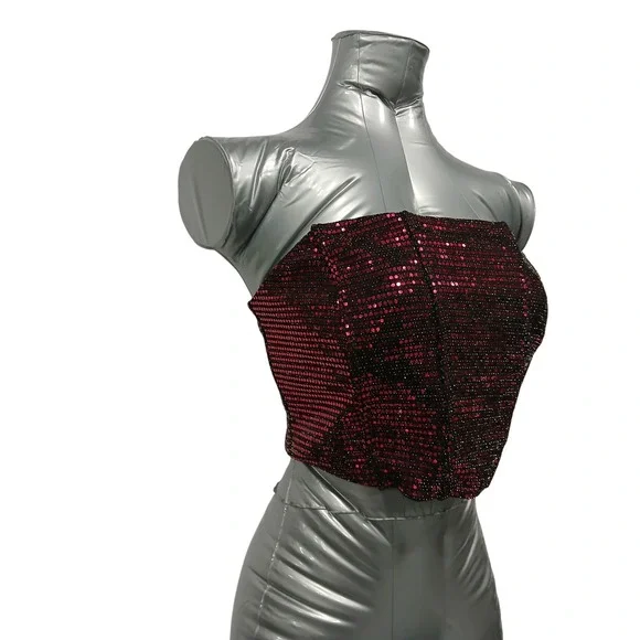 Sequin Strapless Top - Red - Picture 2 of 6